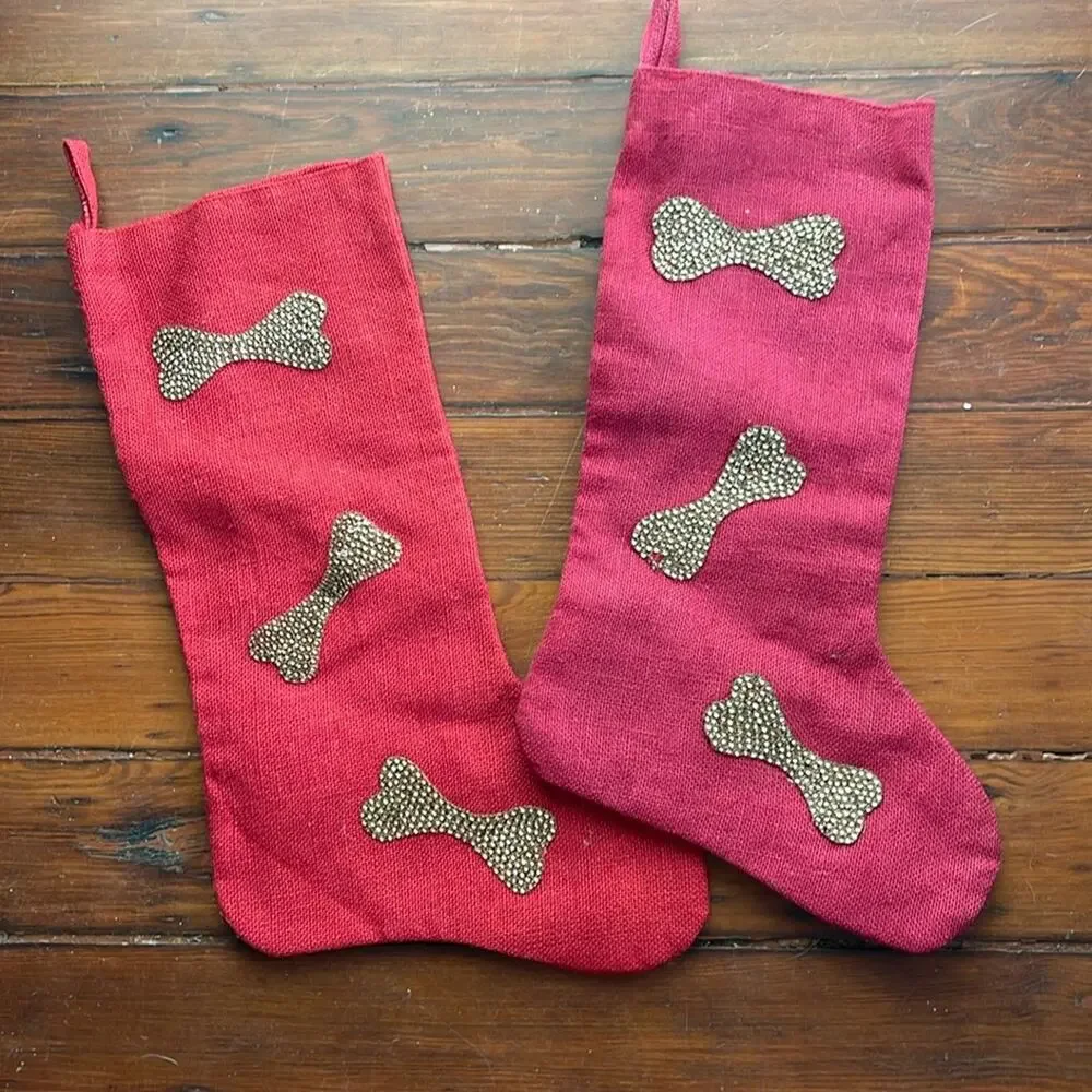Sleigh Hill Trading Co. rhinestone dog bone appliqué Christmas Holiday stockings